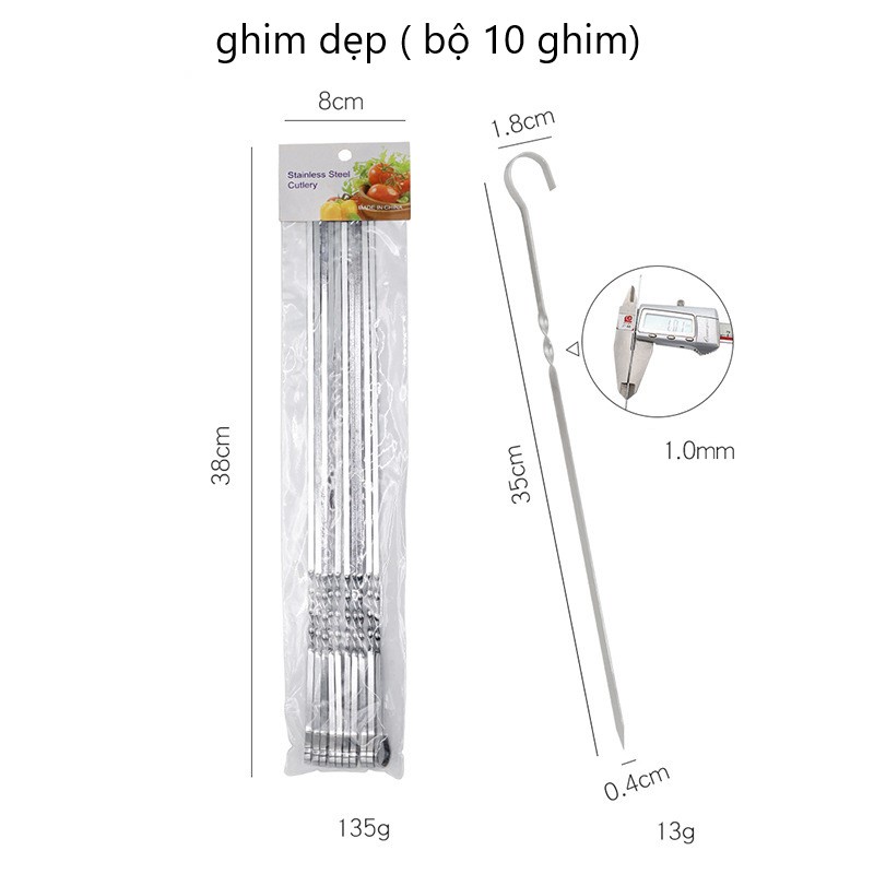 Ghim nướng thịt. Set 10 ghim inox nướng thịt tiện lợi . Có thể tái sử dụng tiết kiệm hơn.