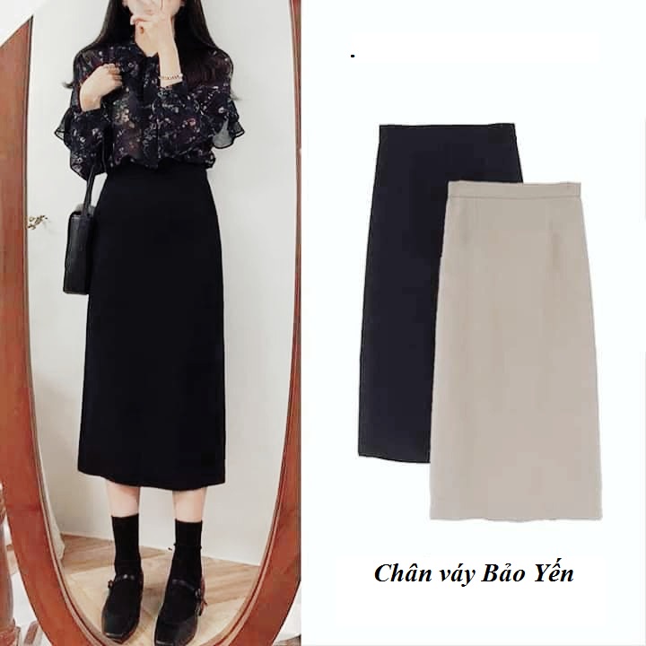 Chân váy dài dáng A nhẹ cạp khóa xẻ sau, ảnh thật (sẵn size)_M11