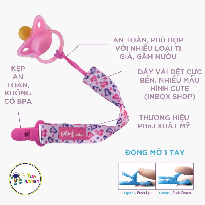 Dây kẹp ti giả, gặm nướu cho bé PBnJ (hàng xuất Mỹ) Paci Holder