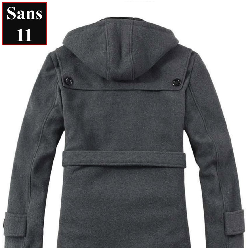 Áo khoác dạ nam măng tô lót lông dày Sans11 có mũ kèm đai mùa đông lạnh mangto dạ hàn quốc big size lớn 3XL 4XL 5XL 6XL