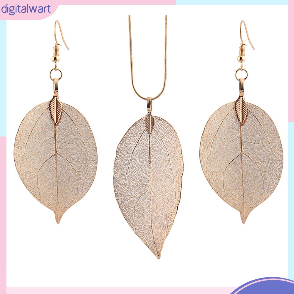 Bộ Dây Chuyền + Bông Tai Hợp Kim Hình Chiếc Lá Thời Trang Dành Cho Nữ