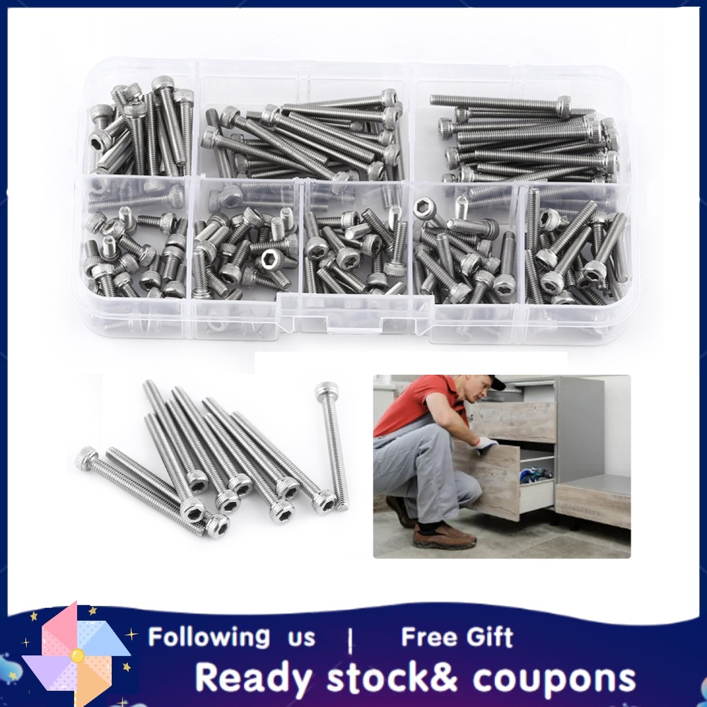 Bộ 160 Ốc Vít Lục Giác Ss304 M3 Bằng Thép Không Gỉ