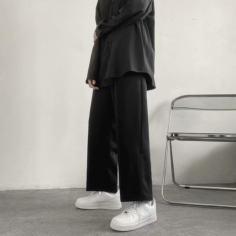 ♞AFF LIGA♞ Quần ống rộng màu trơn phong cách Hàn Quốc thời trang mùa thu cho nam