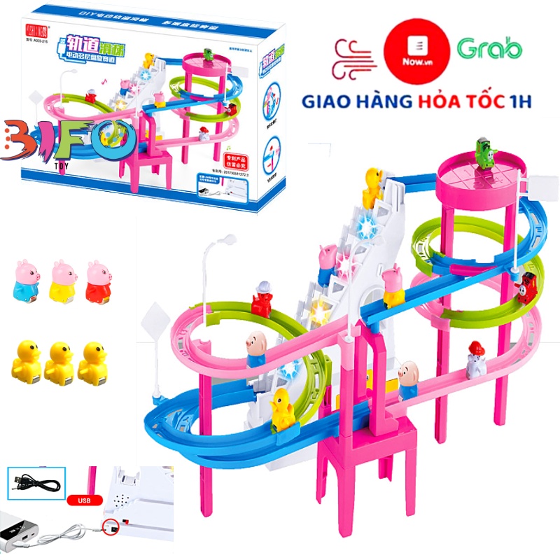Đồ chơi leo thang Happy Pig đồ chơi chuyển động có âm thanh vui nhộn vui mắt vui tai cho bé kèm 3 heo, 3 vịt nhỏ