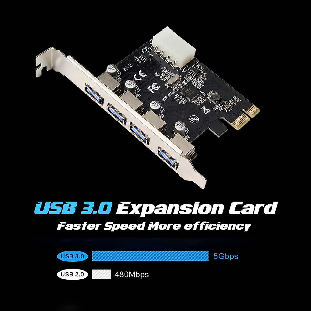Card chuyển đổi PCI Express to USB 4 cổng 3.0, PCI Express to USB3.0 Adapter Card with Large 4Pin Power Interface for PC