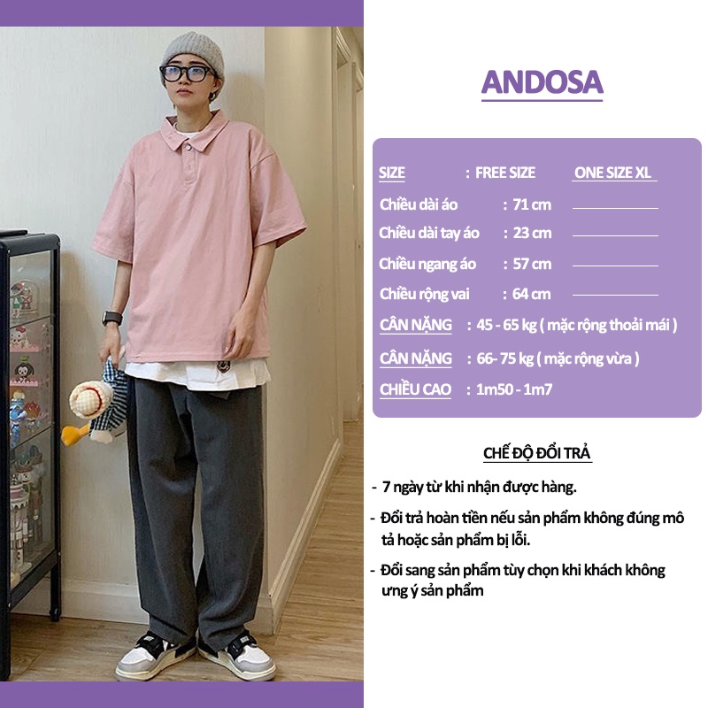 Áo polo nam nữ trơn basic đẹp cổ bẻ unisex form rộng tay lỡ hàng Quảng Châu ANDOSA PL02
