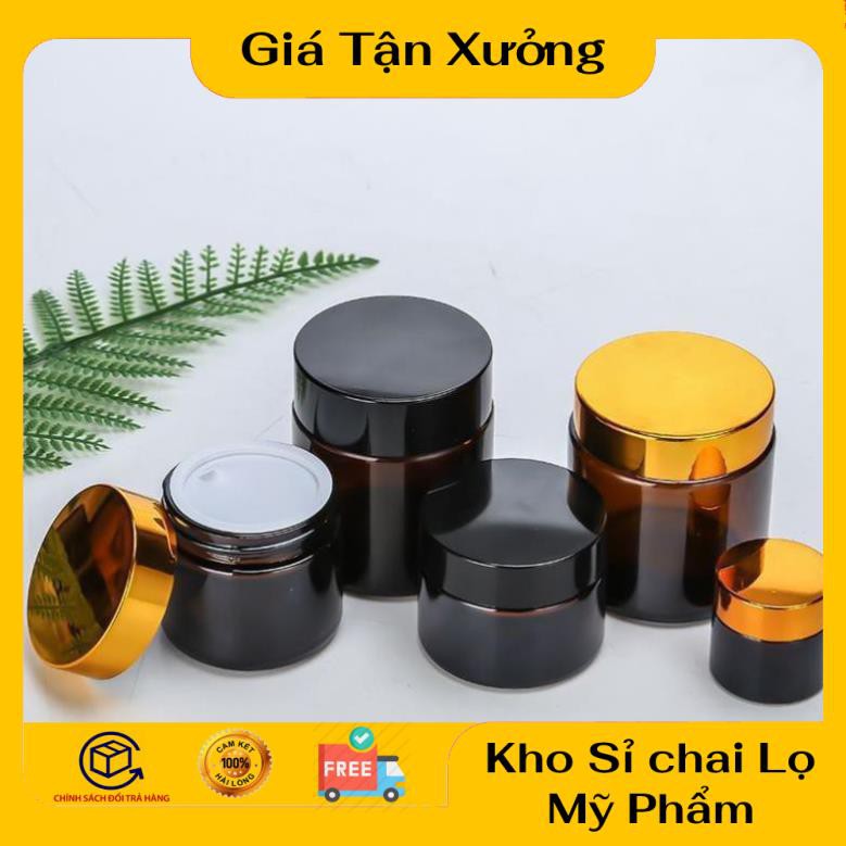 Hũ Chiết Mỹ Phẩm ❤ TRÙM SỈ ❤ Hũ Chiết Kem Thủy Tinh Nâu 15g,20g Nắp Vàng, Bạc , lọ chiết mỹ phẩm , phụ kiện du lịch