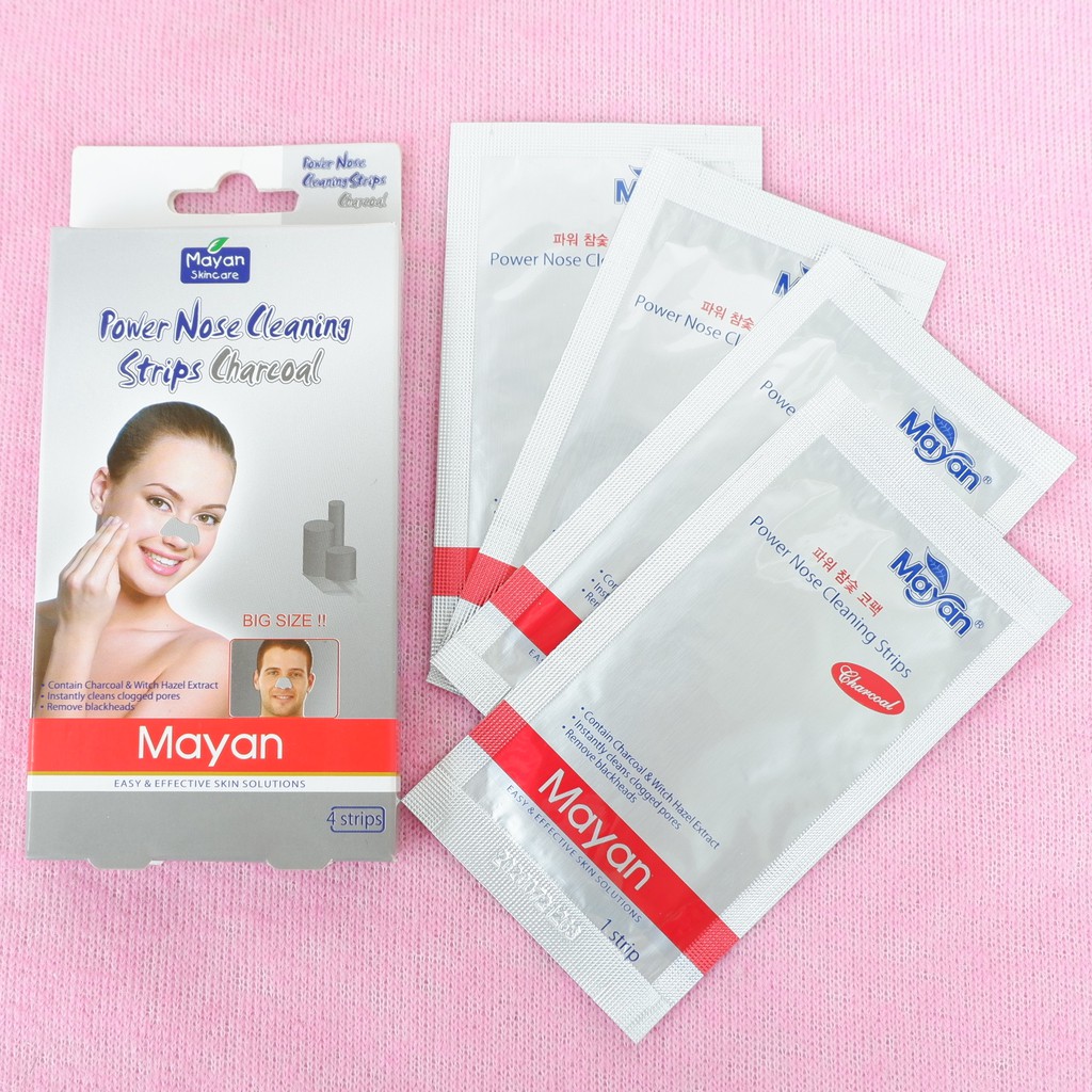 Hộp 4 miếng lột mụn đầu đen MAYAN than hoạt tính, lô hội Nose Cleaning Strips NPP Shoptido