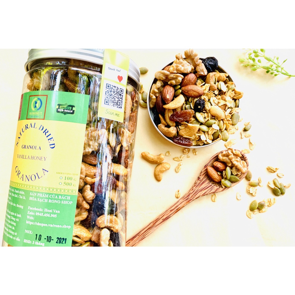 [SALE OFF] Granola Homemade RONO - Ngũ cốc hạt ăn kiêng (Không đường) gồm Óc chó, Hạnh nhân, Bí xanh, Hạt điều, Nho khô