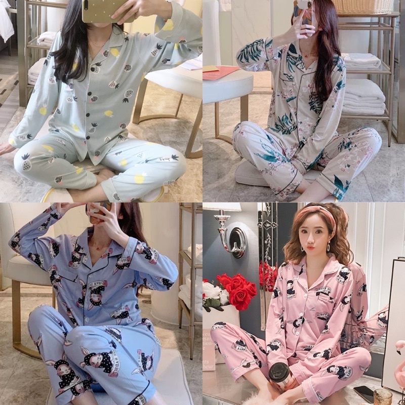 Bộ Pijama Nữ Cổ Viền, Bộ Đồ Ngủ Tay Dài Có Size Hàng Quảng Châu