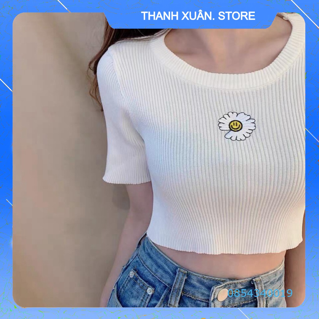 ÁO CROPTOP HOA HƯỚNG DƯƠNG MẶT CƯỜI 4 màu hot - ÁO THUN BODY KIỂU TÍM XANH NEON ĐEN TRẮNG 👗 💝 - TXShop