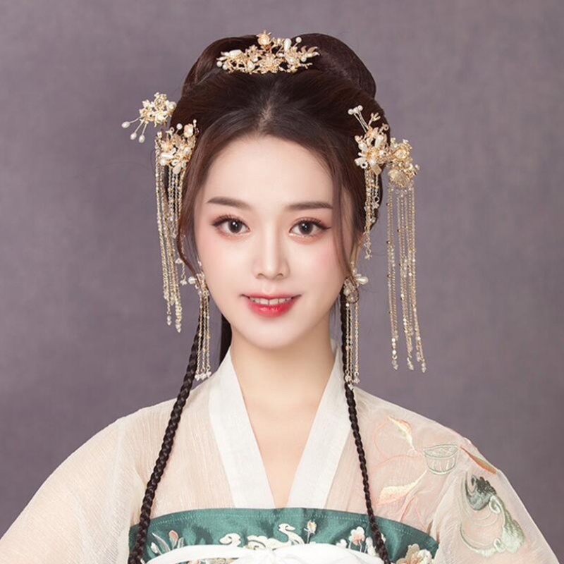 Bộ Phụ Kiện Cài Tóc Phối Tua Rua Phong Cách Trung Hoa Cổ Điển Cho Cô Dâu