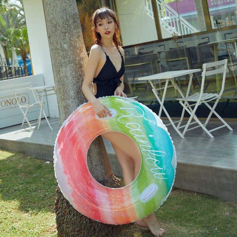 Phao Bơi Tròn PVC Màu Cầu Vồng Độc Đáo Cho Người Lớn Và Trẻ Em