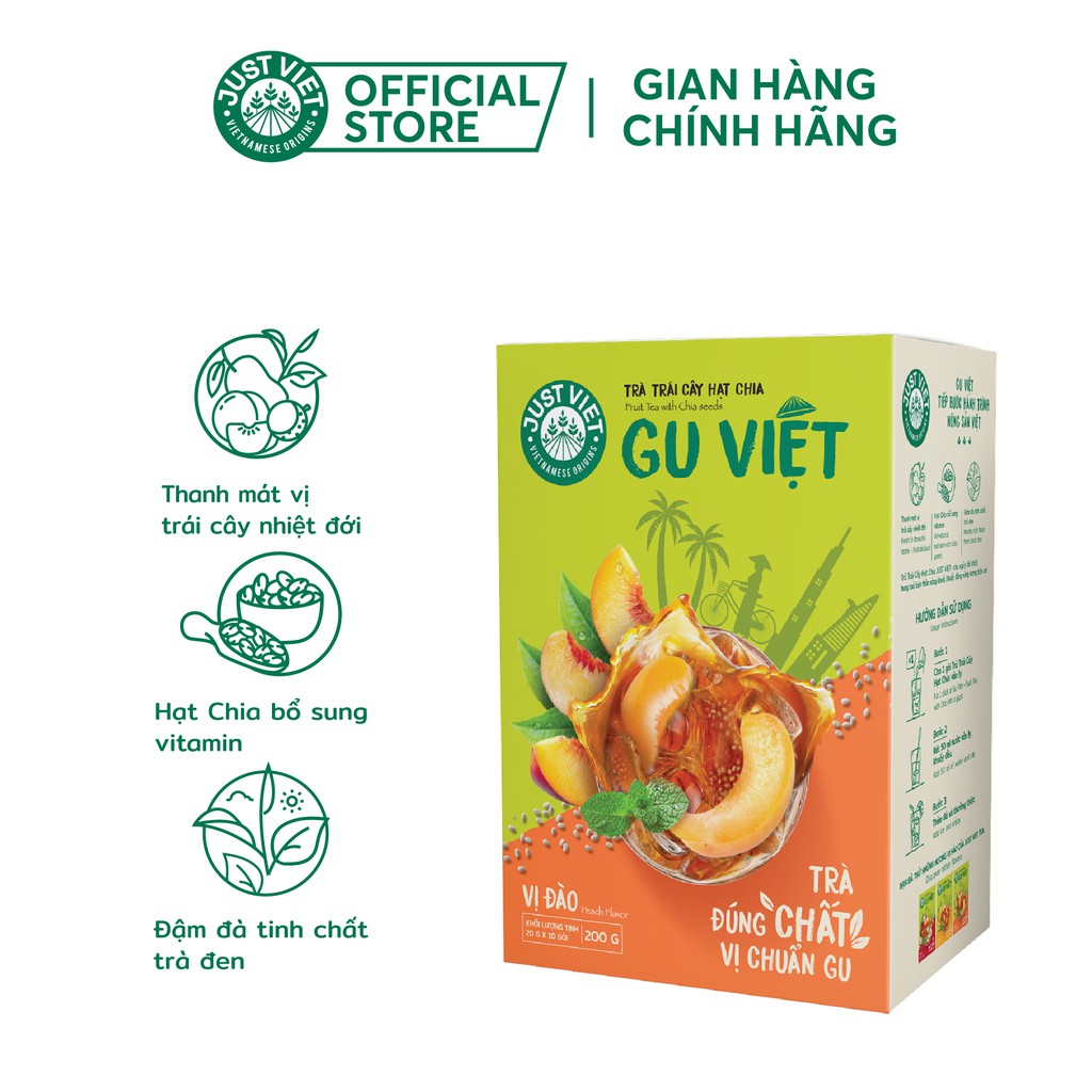 TRÀ TRÁI CÂY HẠT CHIA JUST VIET (HỘP) - VỊ ĐÀO  - HỘP 10 GÓI | BigBuy360 - bigbuy360.vn