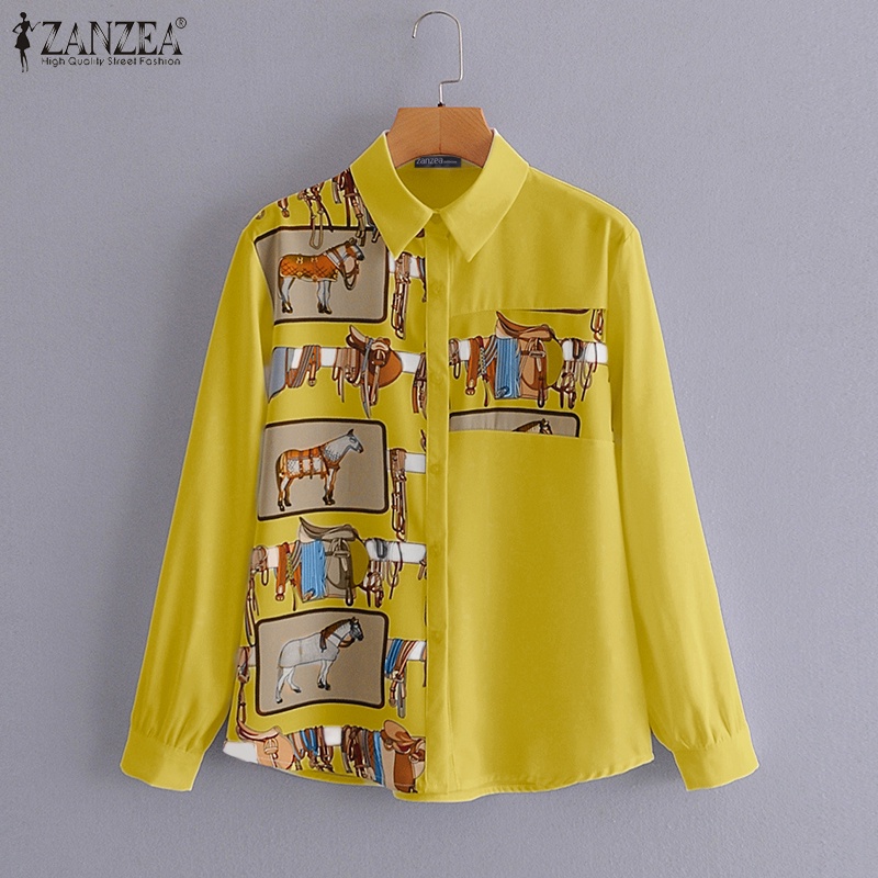 Áo sơ mi Zanzea tay dài dáng rộng cài nút thời trang thích hợp cho nữ