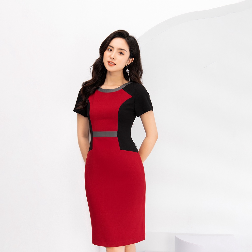 Váy Công Sở Nữ Dáng Ôm LUPERI Phối Màu Tạo Điểm Nhất Eo Chất Liệu Đũi Xước Hàn Quốc Cao Cấp LFV3162