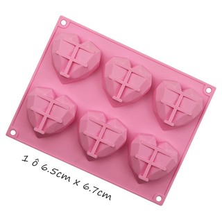 HCM - Khuôn silicon 6 tim sọc cắt kim cương làm rau câu pudding, bánh nướng
