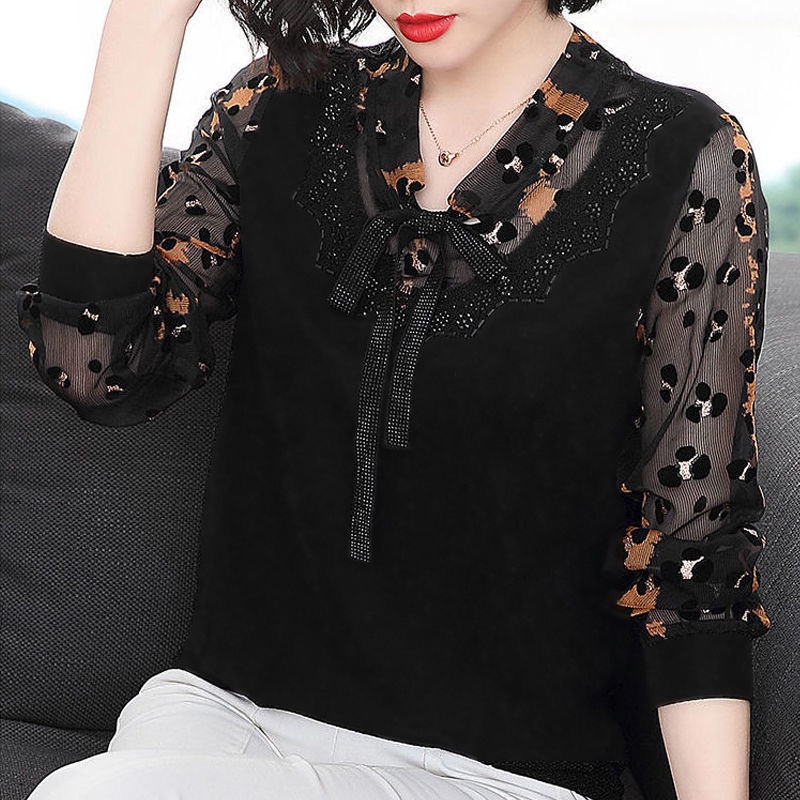 Áo Sơ Mi chiffon Tay Dài Dáng Rộng Thời Trang Mùa Thu Cho Phụ Nữ Trung Niên