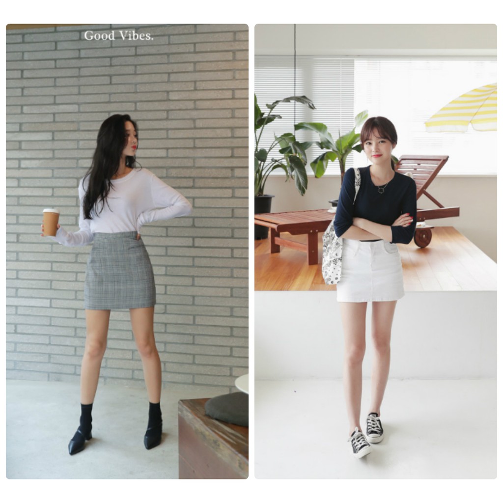 Áo thun dài tay + chân váy chữ A