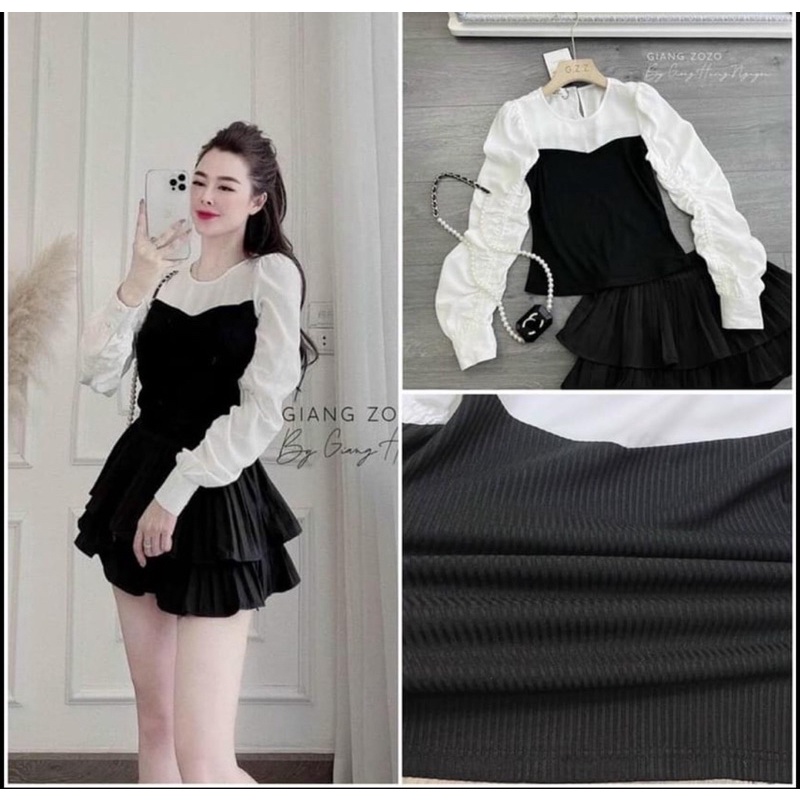 ⚡Giảm 50K⚡️Áo len tăm phối tay chun trắng có video ảnh thật