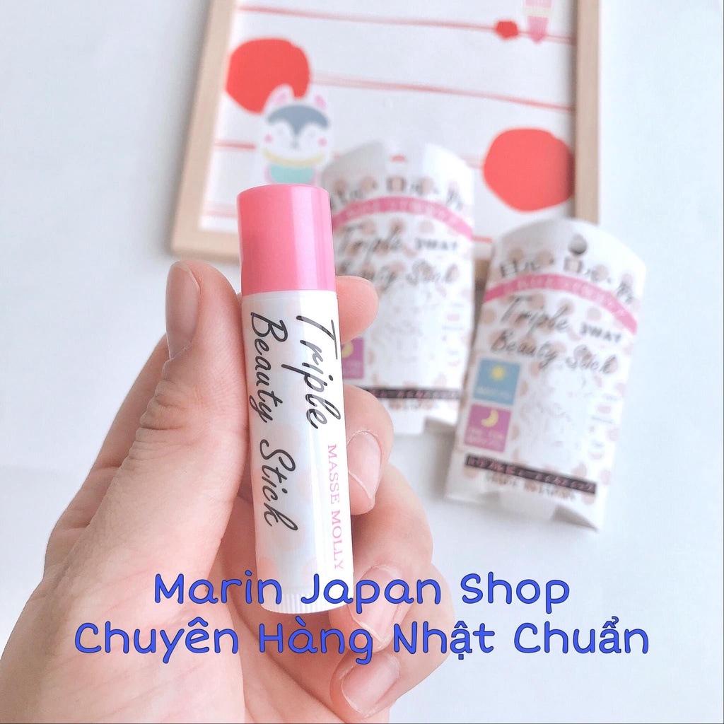 Thỏi son dưỡng đa năng dưỡng ẩm môi, chống nhăn chống lão hoá mắt và khoé miệng Masse Molly Triple Beauty Stick Nhật Bản