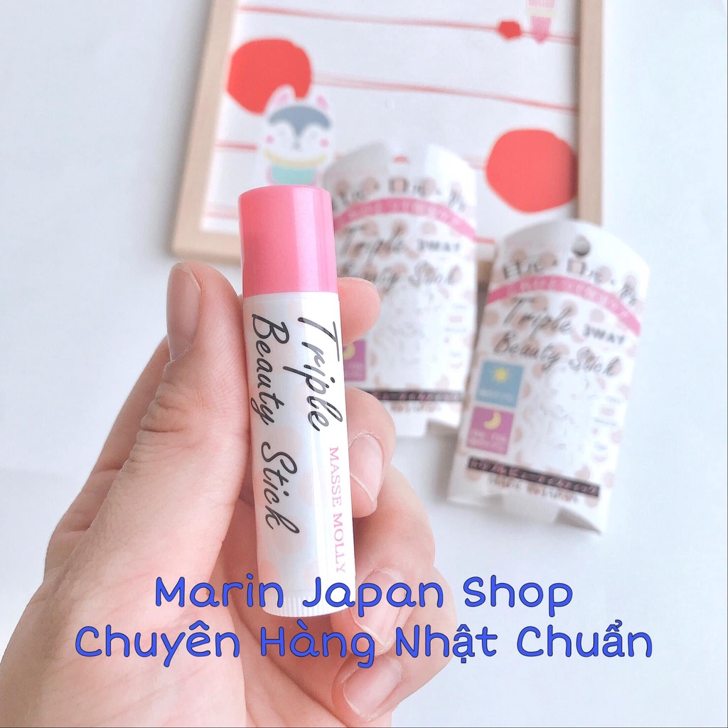 Thỏi son dưỡng đa năng dưỡng ẩm môi, chống nhăn chống lão hoá mắt và khoé miệng Masse Molly Triple Beauty Stick Nhật Bản