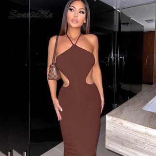 SweeticMe Mới Gợi Cảm Dây Đeo Cổ Slim Fit Đầm Không Tay