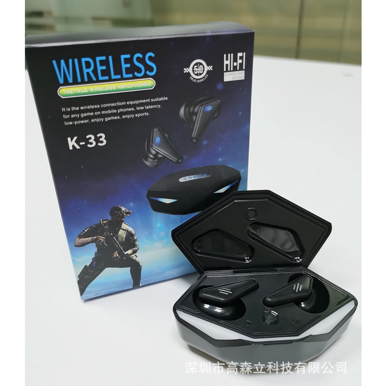 Tai Nghe Bluetooth Gaming K33 TWS Bluetooth 5.1 - Tai Nghe Chơi Game Không Dây Có Mic Với Độ Trễ Thấp
