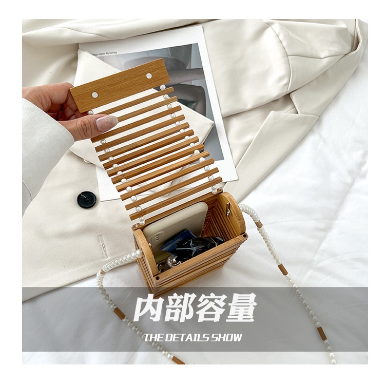 Túi Đeo JASMIN NOIR Chéo Nắp Gập Bằng Tre Đính Ngọc Trai Giả Dành Cho Nữ Jasmi