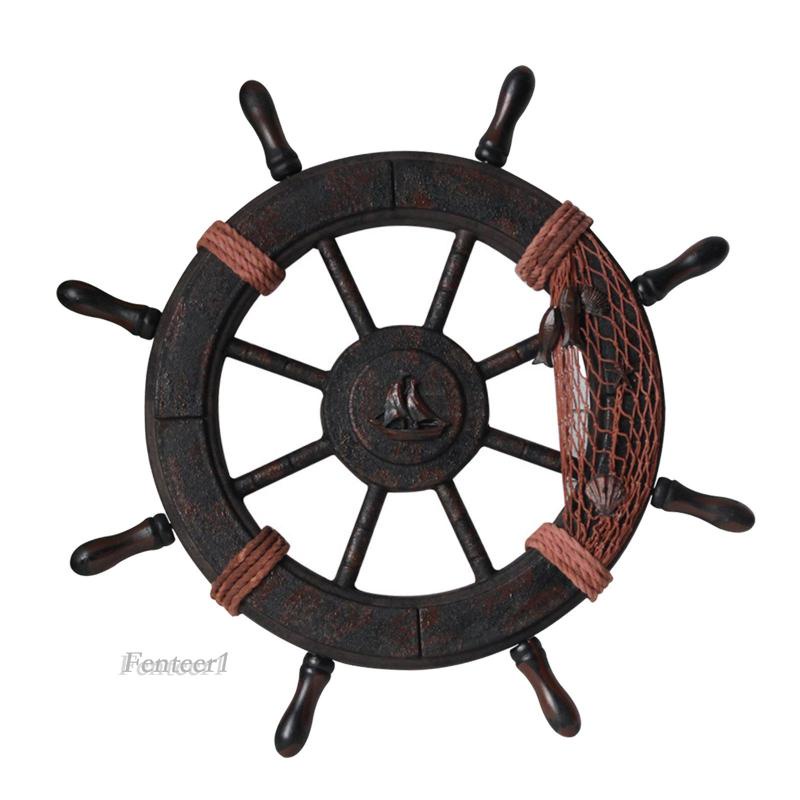 Vô lăng tàu cướp biển 32x32cm bằng gỗ treo tường trang trí