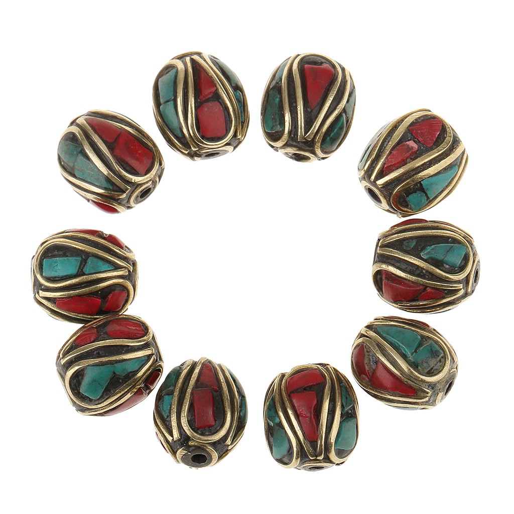 10pcs Tibetan Nepalese Handmade Beads Artisan Turquoise Coral Nepalese Beads