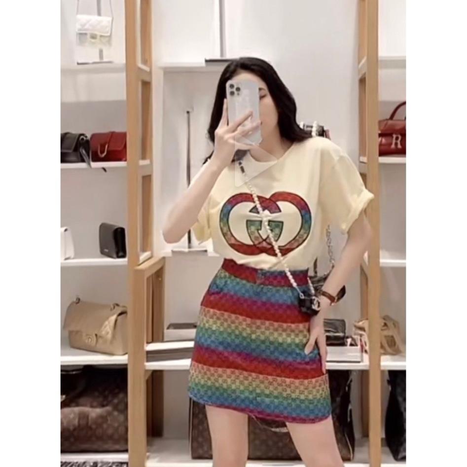 SET ÁO PHÔNG TRẮNG GC MIX CHÂN VÁY SẮC MÀU LỆCH