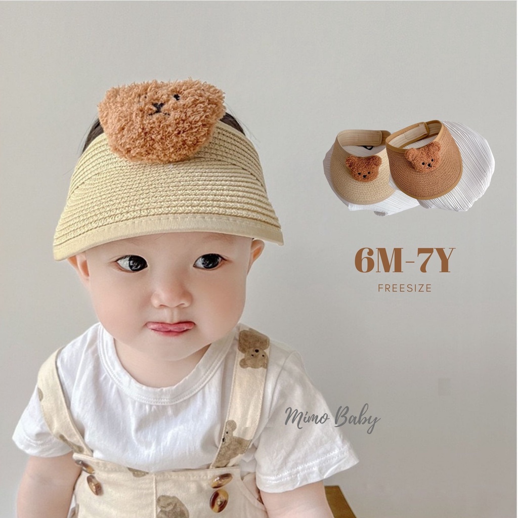 Mũ nón cói nửa đầu đính gấu bông xù đáng yêu cho bé 6m-7y Mimo baby MH109