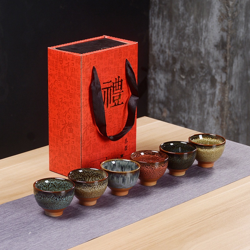 Bộ 06 Chén Thiên Mục Hỏa Biến Dùng Uống Trà (Sản Phẩm Được Nung Củi thủ công)