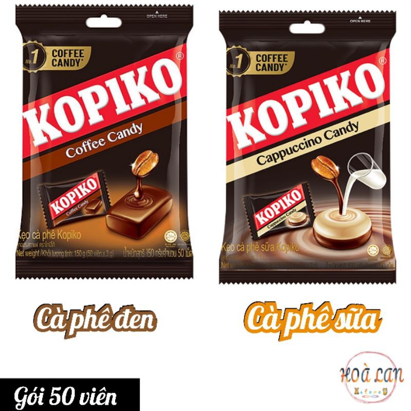 Kẹo cà phê KOPIKO gói 50 viên vị cà phê đen và cà phê sữa