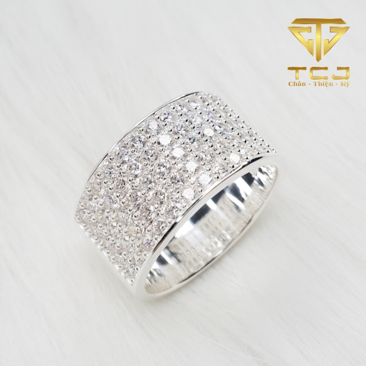 Nhẫn nam bạc ý 925 thiết kế 3D full đá cao cấp RM0210 trơn Trang sức Toàn Cầu TCJ