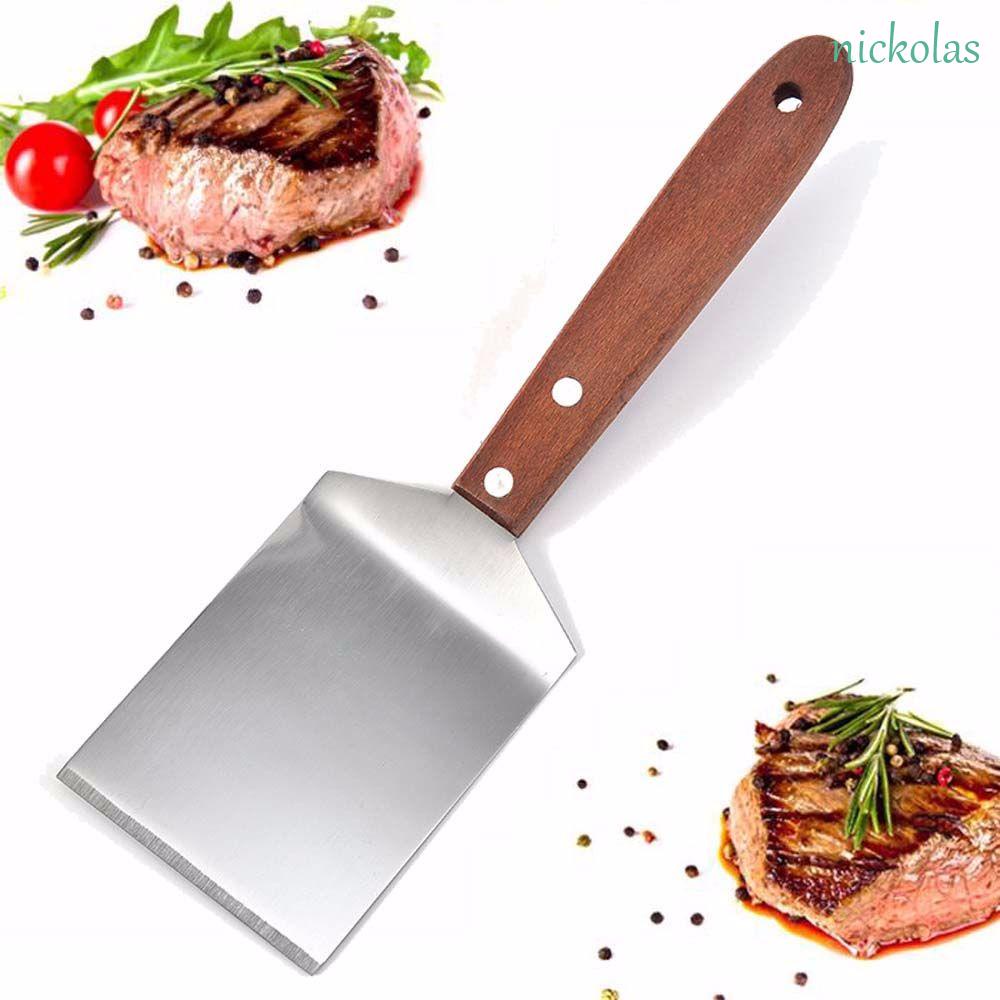 Xẻng lật nấu ăn BBQ bằng thép không gỉ tay cầm gỗ nhiều màu DIY