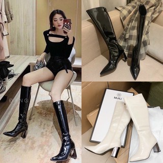 Bốt boot da bóng mũi nhọn gót gương fullbox hàng quảng châu cao cấp