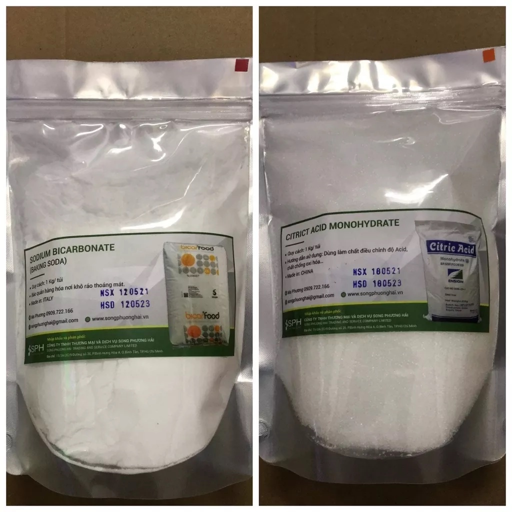 Nguyên liệu chế CO2 cho bể cá -1kg baking soda và 1kg bột chanh - axit citric nhập khẩu giá tốt.