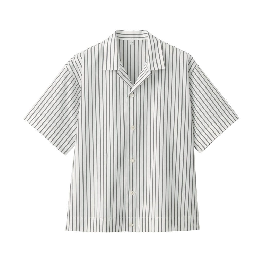 Muji Áo Sơ Mi Vải Co Giãn Cổ Mở Ngắn Tay