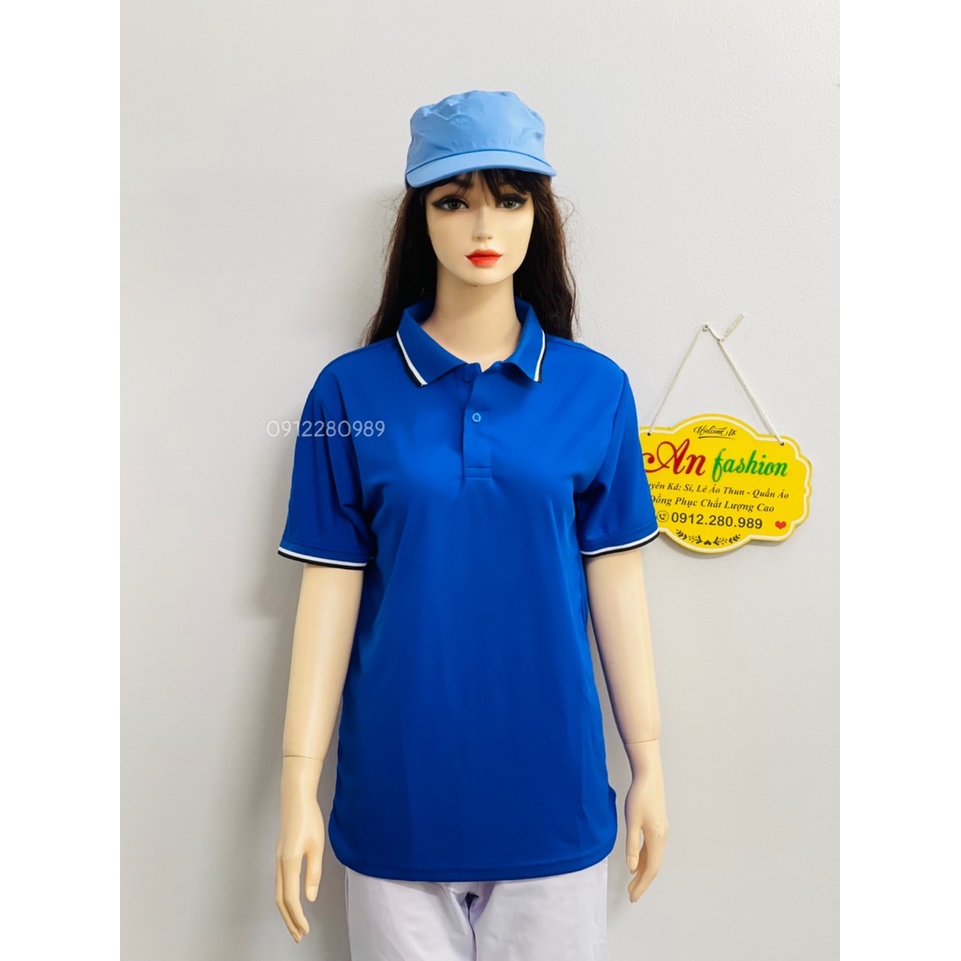 Áo thun có cổ thời trang nam nữ vải cá sấu mè nhẹ mát màu xanh bích _ Hình chụp thật