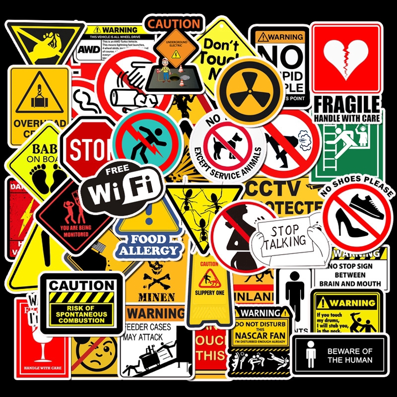Bộ 50 Miếng Dán Cảnh Báo Danger Banning Chống Thấm Nước 5.0