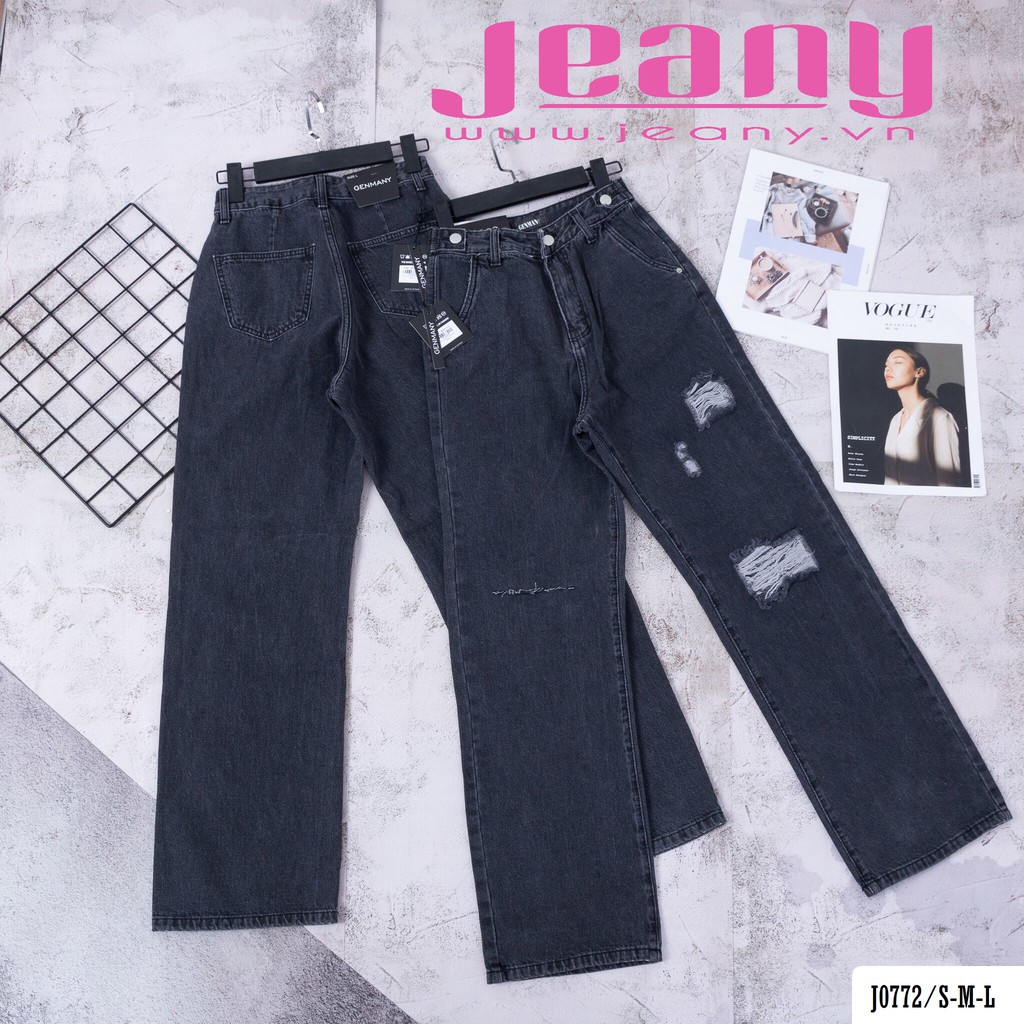 Quần Jean Ống Suông Màu Đen Wax Nhẹ J0772 - Jeany