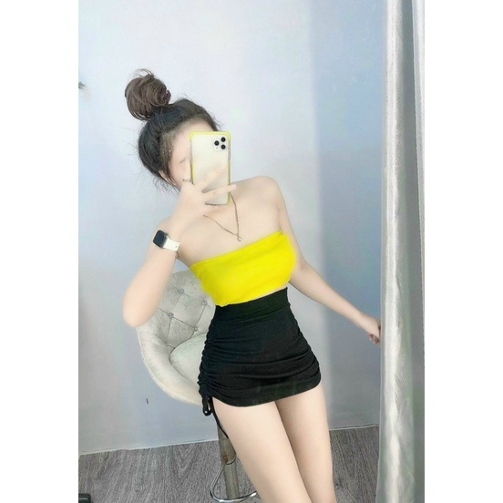Set phối áo ống + chân váy rút dây 2 bên có lót trong - S3U