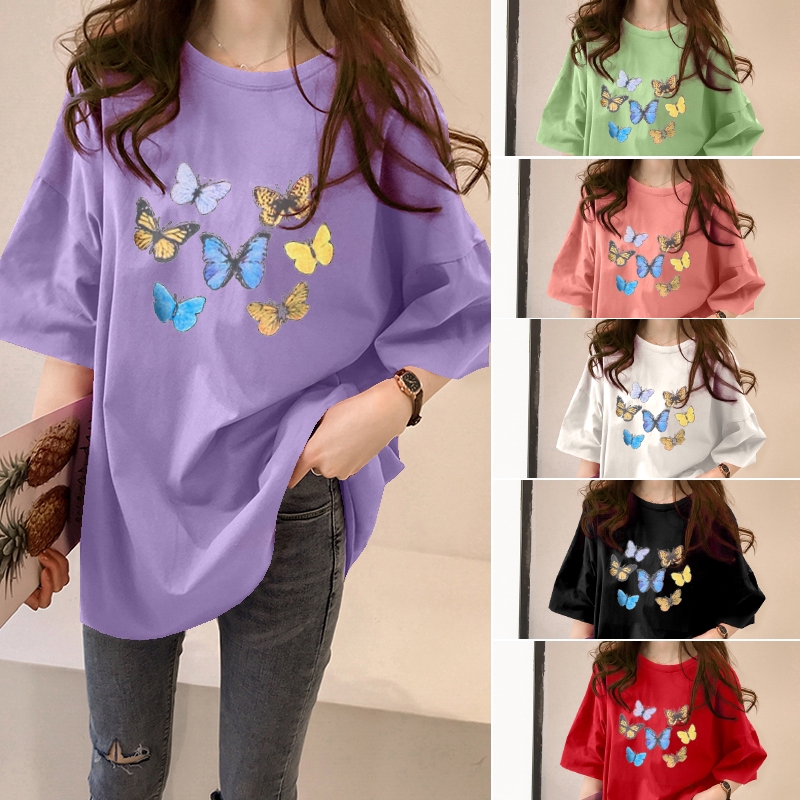 NRVP Áo thun 100% cotton ngắn tay cổ tròn form rộng in họa tiết vui nhộn thời trang mùa hè cho nữ