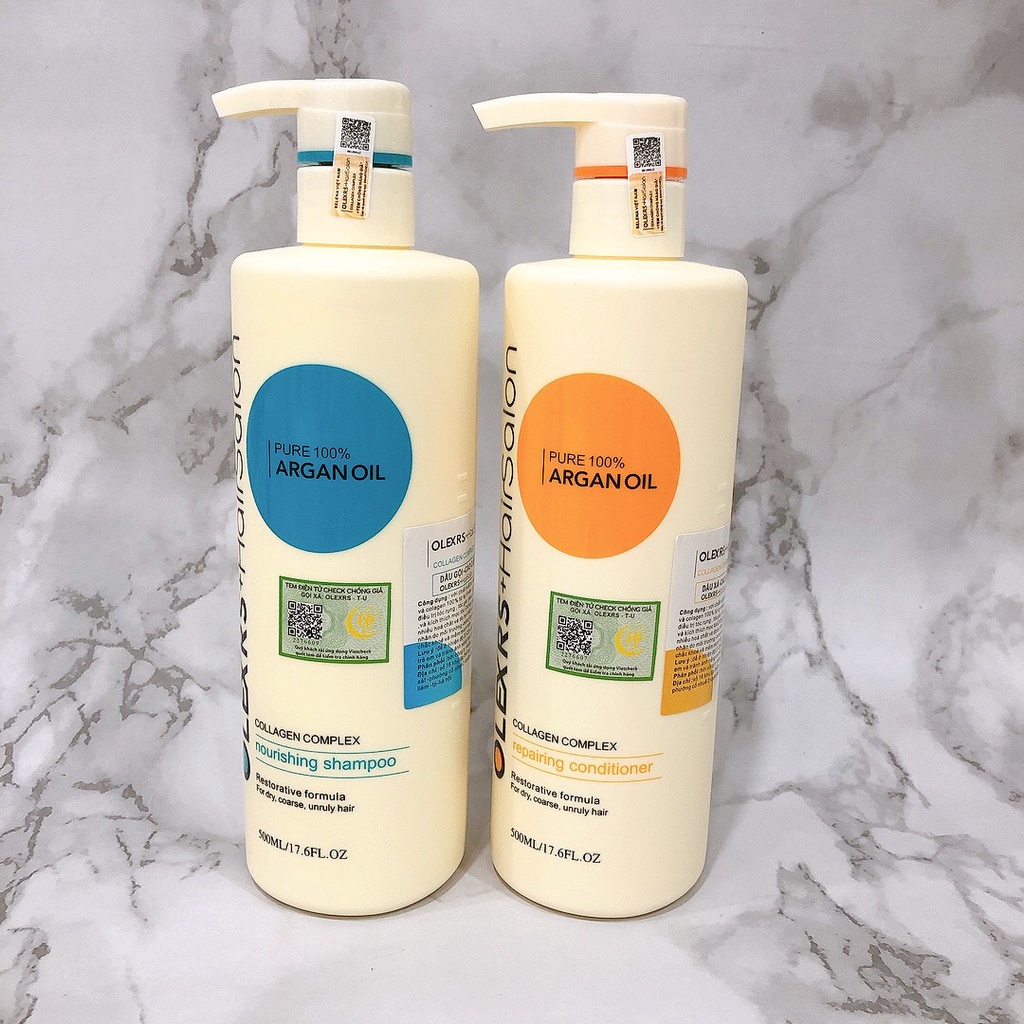 Cặp Dầu Gội Xả Olexrs, Kem Ủ Tóc Phục Hồi Giảm Rụng Tóc Olexrs Hair Salon Collagen 500ml - DUXBO