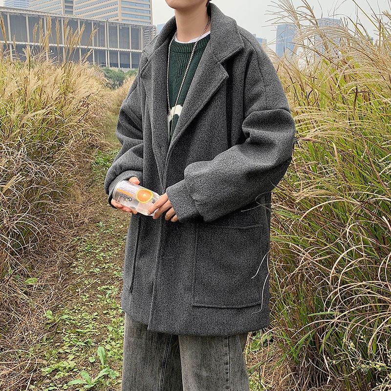 Áo khoác len dày dáng dài rộng theo phong cách hàn quốc dành cho nam