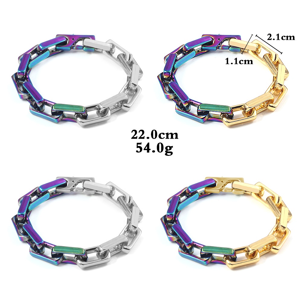 Hợp Thời Trang HipHop Hình Chữ Nhật Cuba Dây Xích Vòng Tay Mát Khâu Cuba Nhiều Màu Sắc Chuyển Màu Sắ
