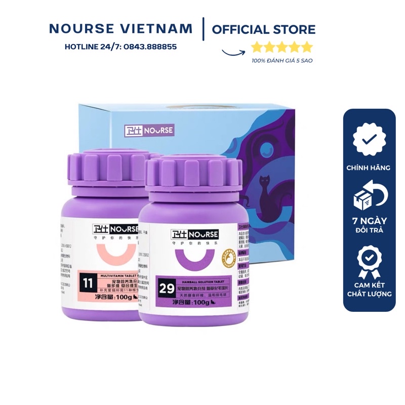 Combo Nourse 11+29 bổ sung cỏ và vitamin giúp tiêu búi lông và tăng đề kháng cho mèo