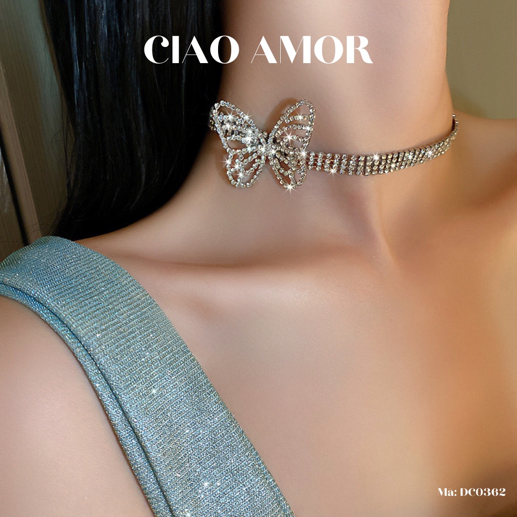 Choker đá, Chocker nữ, Dây chuyền nữ đính đá dự tiẹc sang trọng cánh to tròn Trang sức Ciao Amor - DC0362